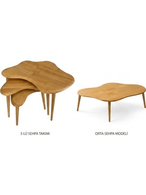 Cg Home Liza Set Model Iskandinav Masif Kayın 3’lü Zigon Sehpa ve Orta Sehpa | Doğal Kayın Panel | Vernikli | Modern Tasarım