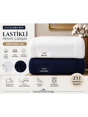 200X200 Penye Lastikli Çarşaf 2 Adet Avantaj Paketi 30/35 cm Köşe Derinliği Kenarı Ekli Çarşaf