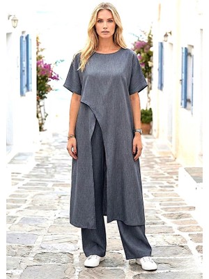 Veraura Lifestyle Gri Asimetrik Kısa Kollu Ikili Takım