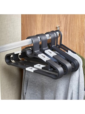 Happy Trend Deconox Slim Askı 10'lu Set - Siyah Ince Profil Elbise Askısı - 39X17 cm Dolap Içi Yer Kazandıran Sağlam Kıyafet Askısı