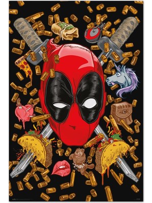 Happy Trend Grupo Erik Poster Marvel Deadpool - Bullets And Chimichangas Duvar Dekorasyonu 61 x 91,5 cm