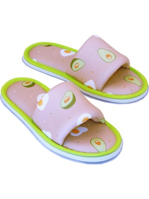 Happy Trend Kadın Pembe Avokado Desenli Yumuşak Tabanlı Ev Terlik