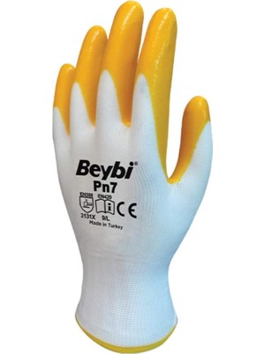 Happy Trend Beybi Pn7 Polyester Örme Nitril Eldiven No 10, Çift, Beyaz Sarı