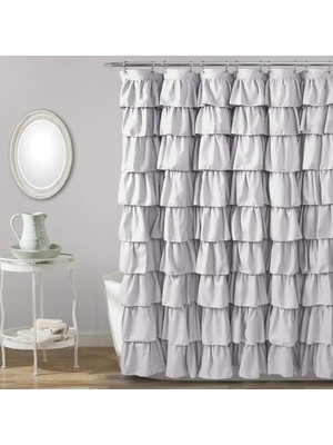 Happy Trend Lush Decor, Leylak Fırfırlı Duş Perdesi | Çiçek Desenli Salaş Şık Çiftlik Evi Tarzı Tasarım, x 72