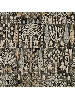 Happy Trend Roommates RMK12371PL Persian Ikat Peel And Stick Duvar Kağıdı, 1 Rulo - 20.5" Genişlik x 18 Ft, Siyah, Boz Kahverengi