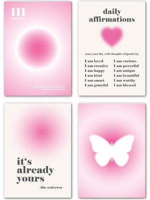 Happy Trend Lavema Estetik Resimler Aura Dekoratif Poster 4'lü Set (30 x 42 Cm) Çerçevesiz | Pembe Genç Pembe Kız Dekor Duvar Resimleri Yatak Odası Oturma Odası Temiz Estetik Onaylar