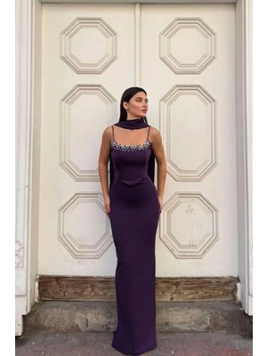 Lior Design Dökümlü Polyester Straplez Yaka Balık Kesim Kolsuz Maxi Boy Davet Elbisesi