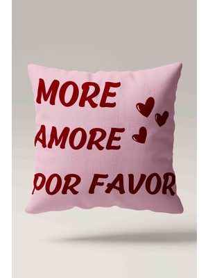 Luvis Store More Amore Por Favor Yazılı Pembe 2'li Çift Taraflı Dekoratif Kırlent Kılıfı Seti