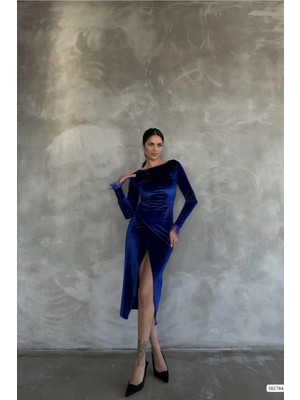 Lior Design Şeffaf Tül Geniş Degaje Balık Kesim Yırtmaçlı Tam Kollu Maxi Boy Gece Elbisesi