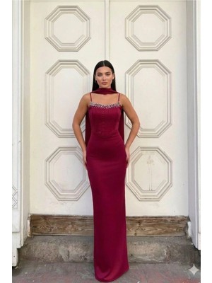Lior Design Dökümlü Polyester Straplez Yaka Balık Kesim Kolsuz Maxi Boy Davet Elbisesi