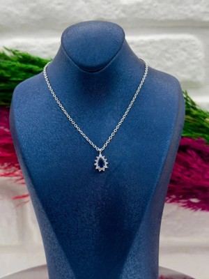 Livora Jewelry 925 Ayar Gümüş Safir Taşlı Damla Lüks Kadın Kolye