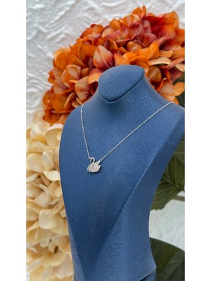 Livora Jewelry 925 Ayar Gümüş Doğal Taş Taşlı Kuğu Zarif Kadın Kolye