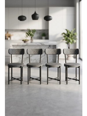 Quattro Home 4 Adet Keten Kumaş Metal Ayaklı Modern Sandalye Seti Antrasit