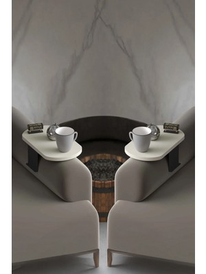 Quattro Home Krem Rengi Koltuk Yanı Tepsi Sehpa Seti 2'li