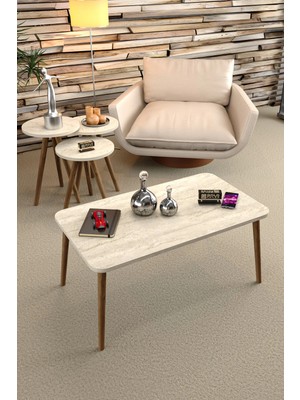 Quattro Home Traverten Bej Torna Ayaklı 4'lü Sehpa Seti