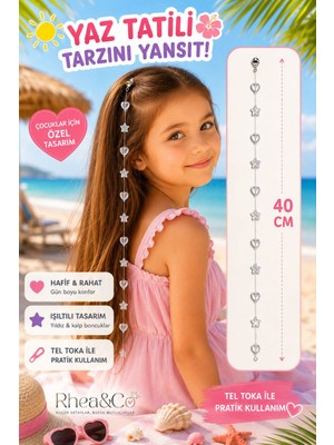 Rhea & Co. Işıltılı Kalp & Yıldız Boncuklu Çocuk Saç Süsü - 40 cm