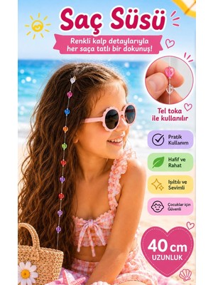 Rhea & Co. Renkli Kalp Boncuklu Çocuk Saç Süsü - 40 cm