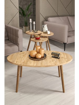 Quattro Home 4'lü Kahverengi Torna Ayaklı Orta ve Zigon Sehpa Seti