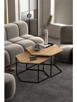 Quattro Home Altıgen Ikili Orta Sehpa Seti - Kahverengi