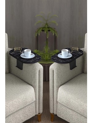 Quattro Home Siyah Oval Koltuk Yanı Tepsi Sehpa Seti 2'li