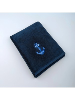 Rungear Up Marine Serisi 600 Gsm Ultra Emici Deniz Tekne El Yüz Havlusu %100 Penye Pamuk Çapa Nakışlı Spor Havlu - 50 cm x 100 cm