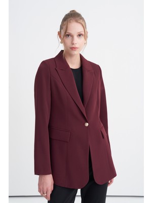 Zühre Kruvaze Yaka Tek Düğmeli Blazer Astarlı Bordo Ceket 0070