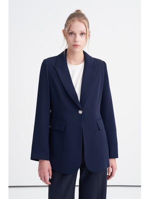 Zühre Kruvaze Yaka Tek Düğmeli Blazer Astarlı Lacivert Ceket 0070
