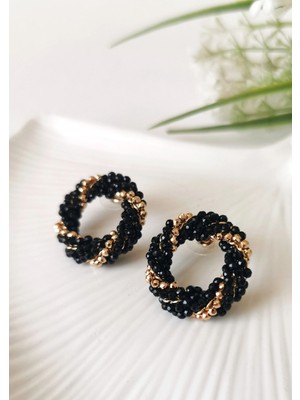 Halley Concept Siyah Rose Gold Boncuklu Halka Küpe 2,5 cm