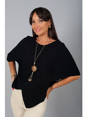 By Saygı Kadın Asimetrik Kesim Cotton Pelerin Bluz