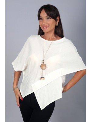 By Saygı Kadın Asimetrik Kesim Cotton Pelerin Bluz