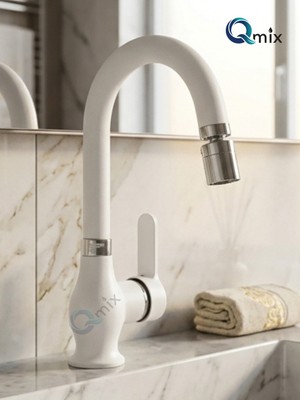 Qmix Rustik Model Lüx Banyo Lavabo Bataryası Pirinç Gövde Çift Su Girişli Oynar Perlatör