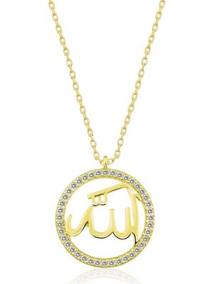 Vienor Gümüş Gold Arapça Allah Yazılı Bayan Kolye