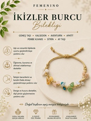 Femenino  Ikizler Burcu Doğal Taş Makrome Bileklik