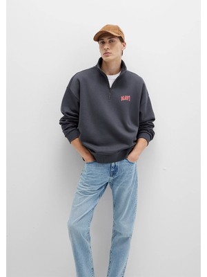 Mavi Mavi Logo Baskılı Yarı Fermuarlı Antrasit Sweatshirt 0S10208-80106