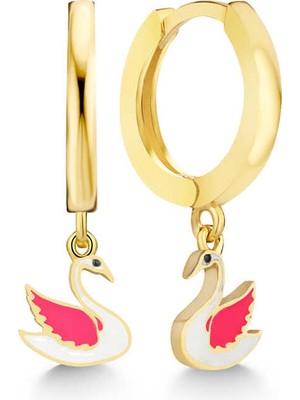 Vienor Gümüş Gold Kuğu Sallantılı Kadın Küpe