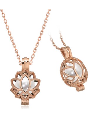 Vienor Gümüş Rose Beyaz Inci Kafesli Lotus Kadın Kolye