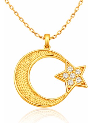 Vienor Gümüş Gold Ay Yıldız Kadın Kolye