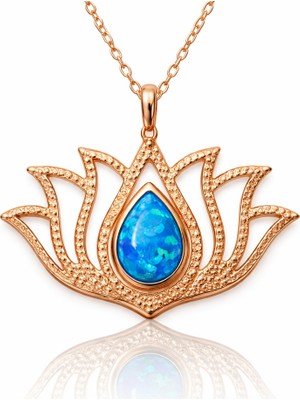 Vienor Gümüş Opal Taşlı Rose Lotus Çiçeği Kolye