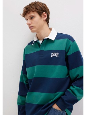 Mavi Mavi Logo Çizgili Lacivert Sweatshirt 0S10371-70497