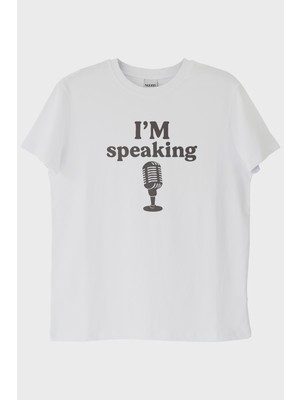 lofux I'm Speaking Tasarım Baskılı Beyaz Tişört