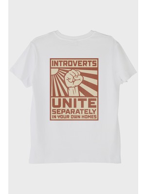 Lofux Introverts Unite Beyaz Tişört