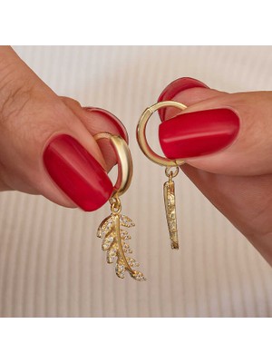 Vienor Gümüş Gold Sallantılı Başak Kadın Küpe