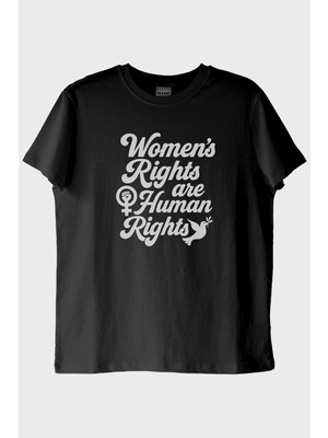 lofux Women's Rights Baskılı Feminist Siyah Tişört