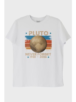 lofux Pluto 'Never Forget' Vintage Baskılı Beyaz Tişört