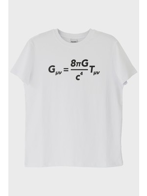 lofux Gövdesinde Einstein'ın Formülü Olan Tasarım Beyaz Tişört