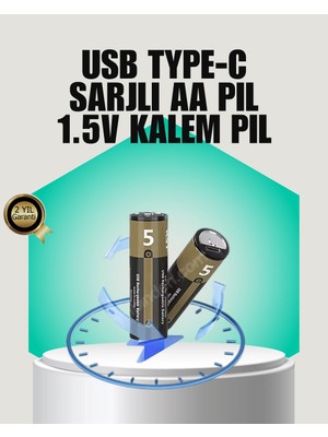TeknoKapsül 1.5V Aa Şarjlı Lityum Pil | 1000+ Kez Şarj Edilebilir | Hızlı Type-C Şarj (2 Adet)