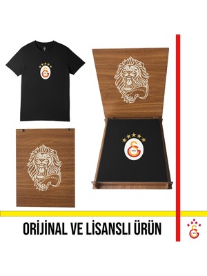 Galatasaray Lisanslı 5 Yıldız Büyük Logolu Siyah T-Shirt Aslan Ahşap Kutulu E251402