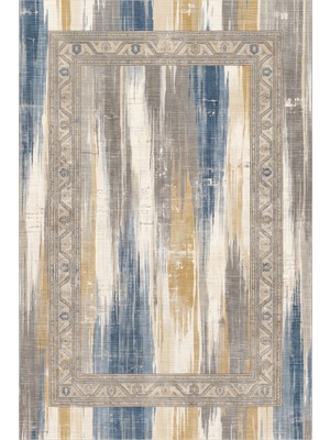 Rugzella Ochre Soluk Denim Mavisi Gri Krem Suluboya Modern Soyut Desen Yıkanabilir Halı