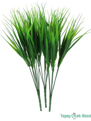 Yapay Çiçek Sitesi Yapay Dekoratif Yeşillik Çimen Saz Demeti 38 cm 3 Adet Yeşil