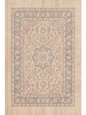 Rugzella Poplar Bej Kum Rengi Klasik Oryantal Desenli Yumuşak Yıkanabilir Halı